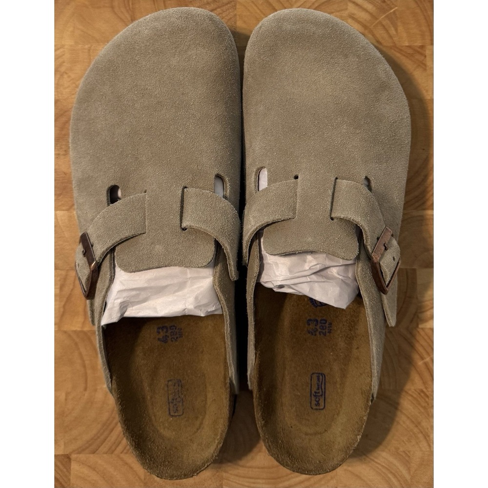 Birkenstock Boston Soft Footbed Taupe Suede Leather Unisex Shoes Clogs EU43